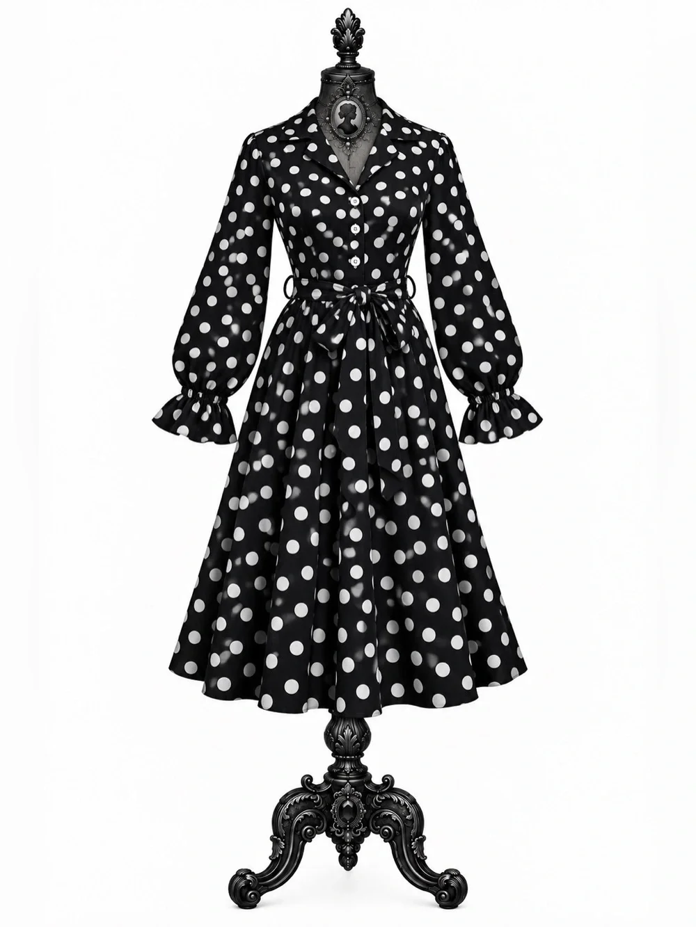 Custom Made 1950s Inspired Rockabilly Black & White Polka Dot Swing Dress